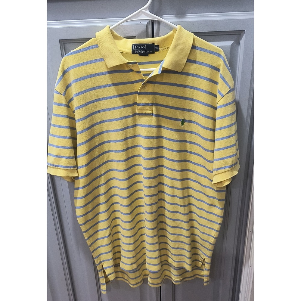 Polo Ralph Lauren Mens XL Striped Polo Shirt Lot of 3 Blue Yellow Pique Cotton
